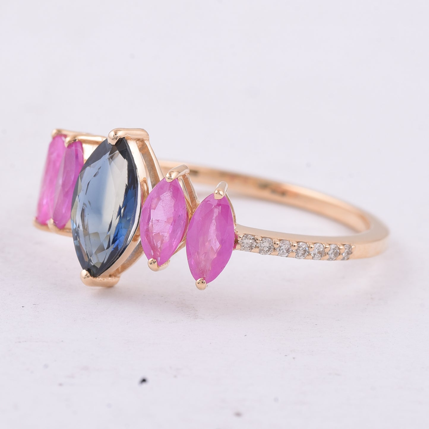 1.82 Ct Marquise Natural Multi-Coloured Sapphire 14K Gold Ring