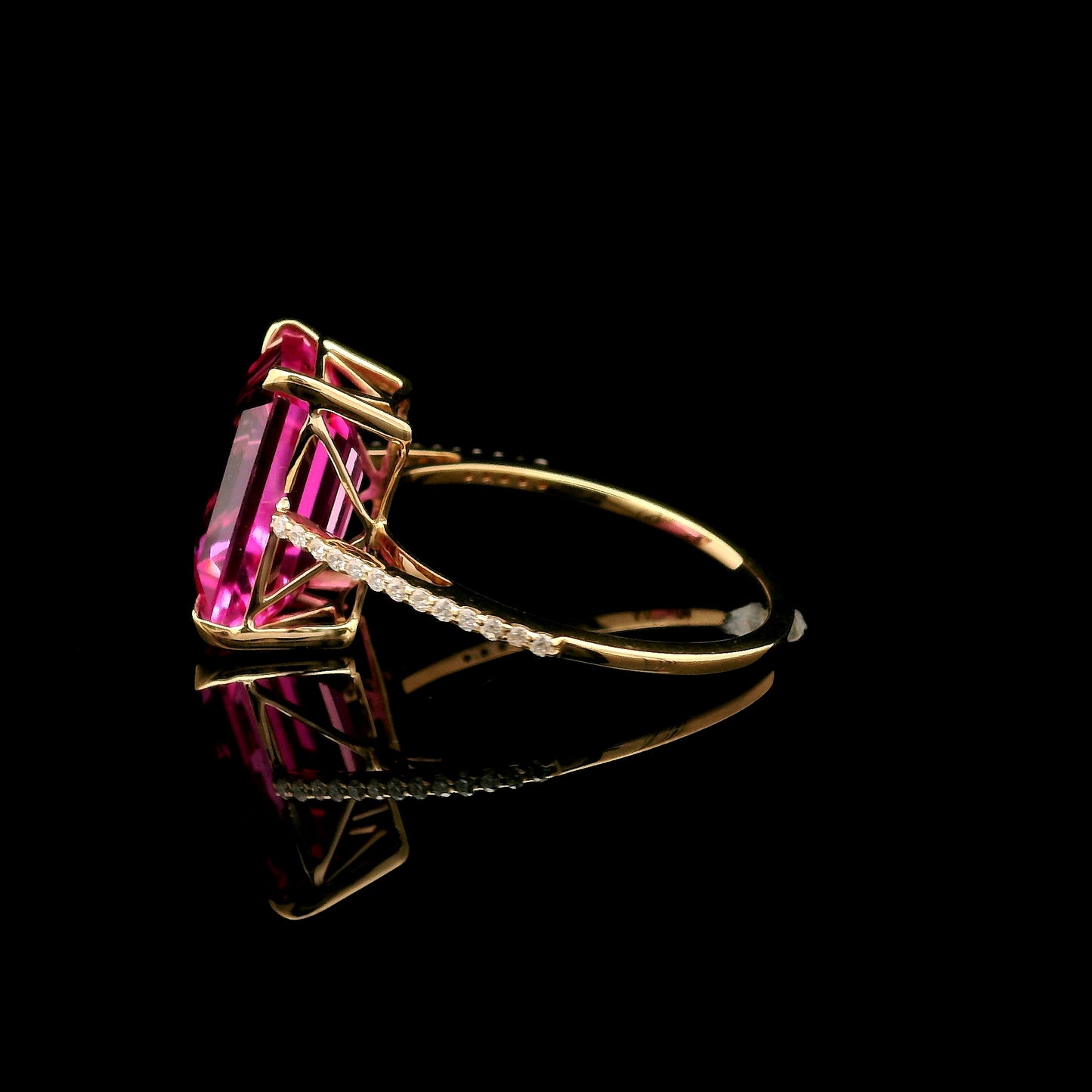 7.42 Ct Emerald Cut Lab Grown Pink Sapphire 14K Gold Ring