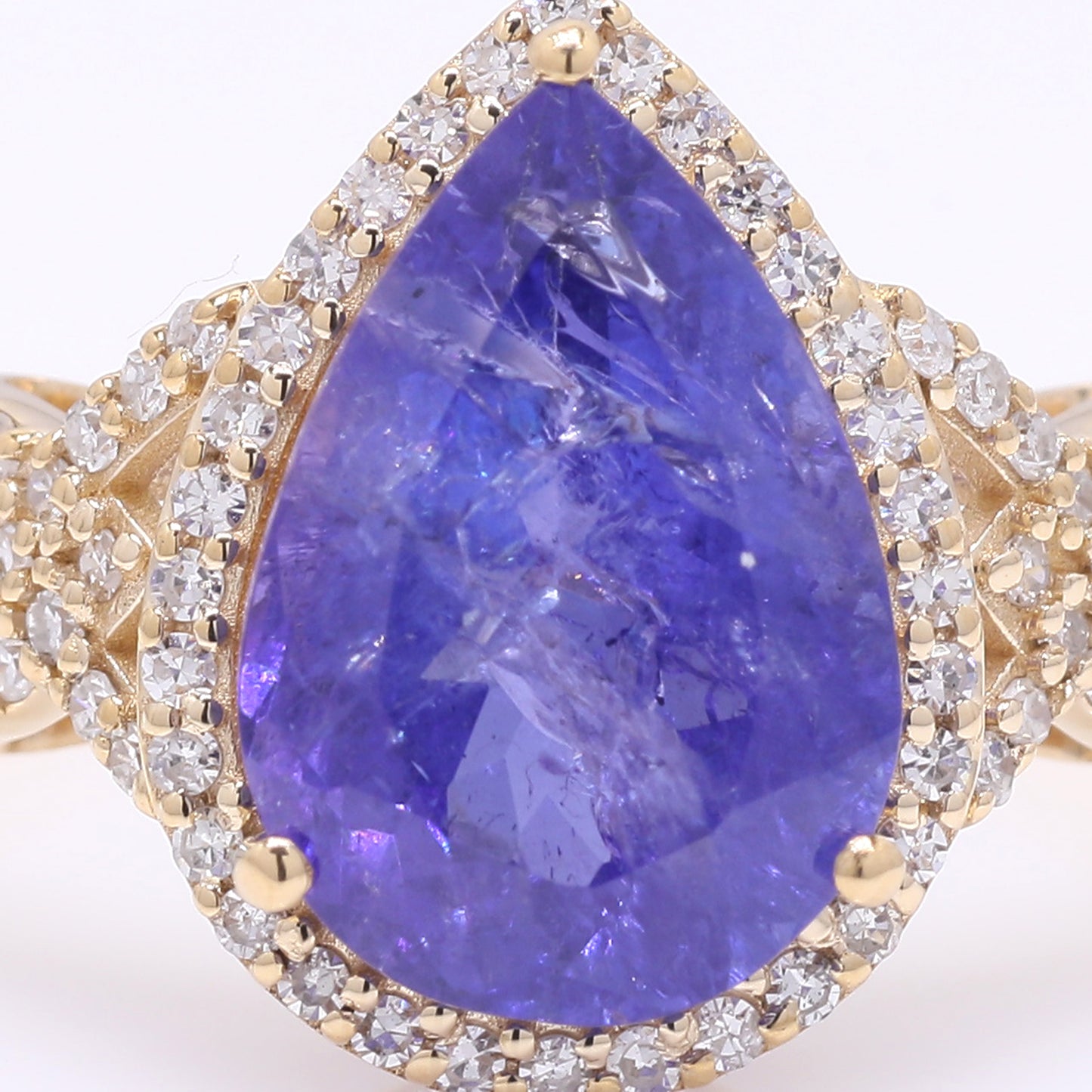 3.29 Ct Pear Mixed Cut Natural Tanzanite 14K Gold Ring