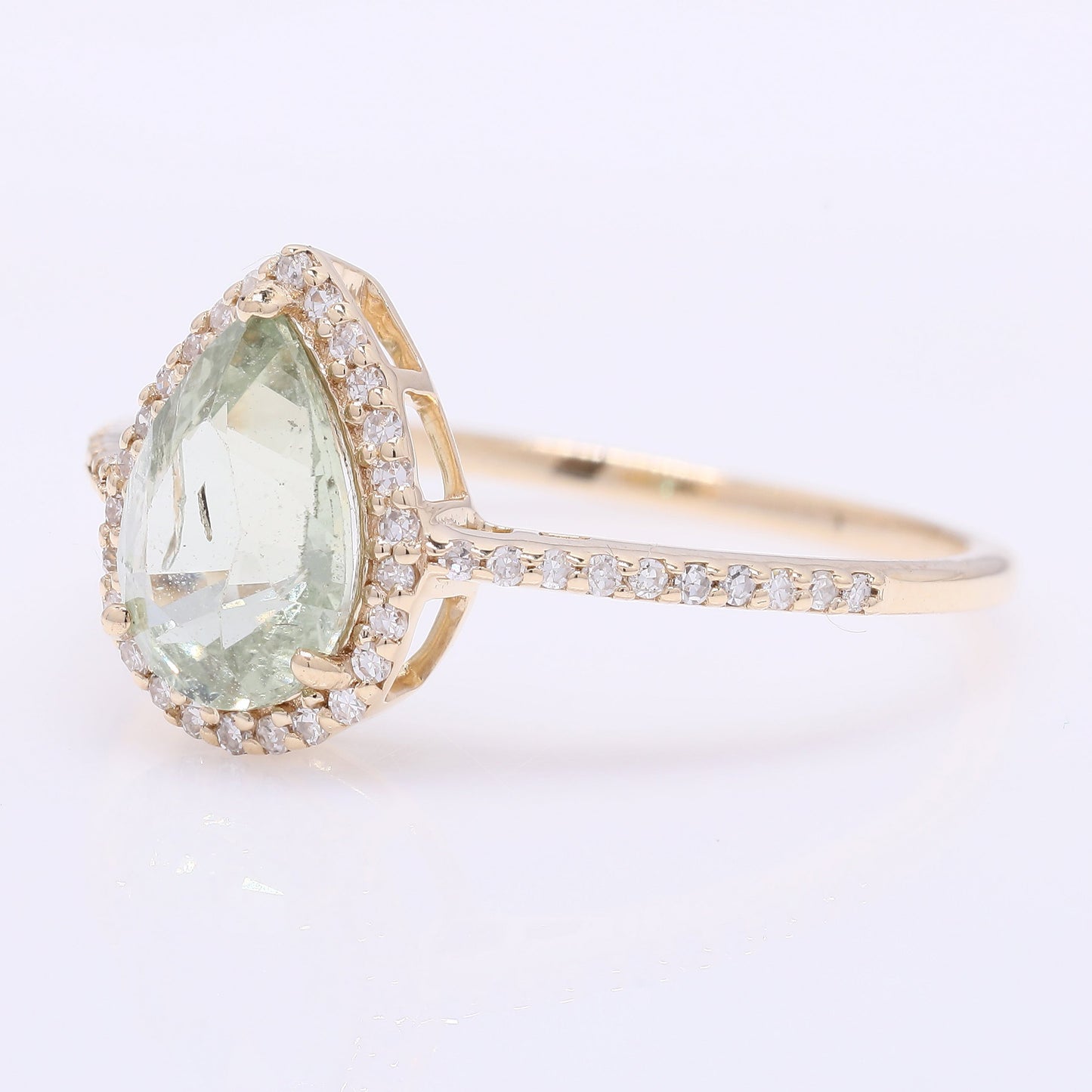 1.80 Ct Pear Mixed Cut Natural Green Sapphire 14K Gold Ring