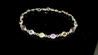 4.58 Ct Round Garnet, Peridot, Blue Topaz, Citrine, Amethyst 925 Sterling Silver Bracelet