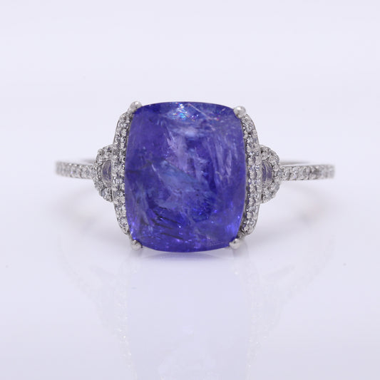5.86 Ct Cushion Mixed Cut Natural Tanzanite 950 Platinum Ring