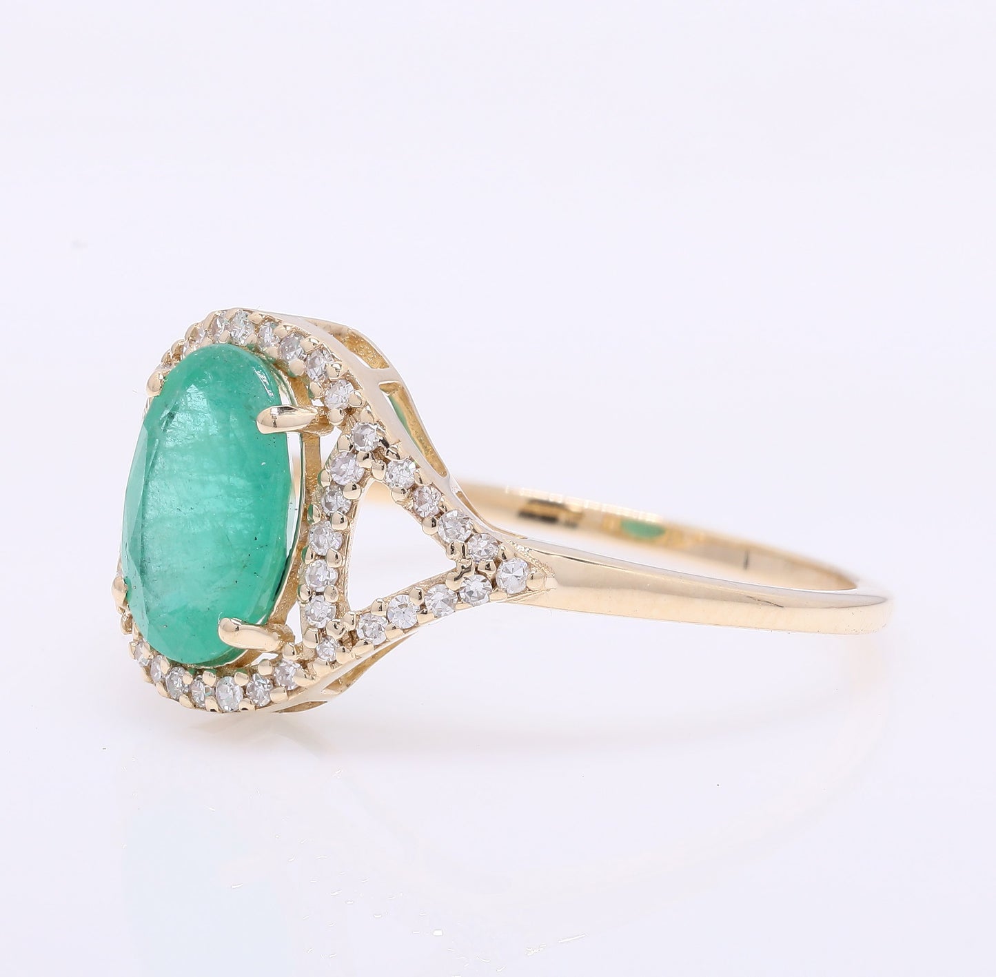 1.54 Ct Oval Mixed Cut Natural Emerald 14K Gold Ring