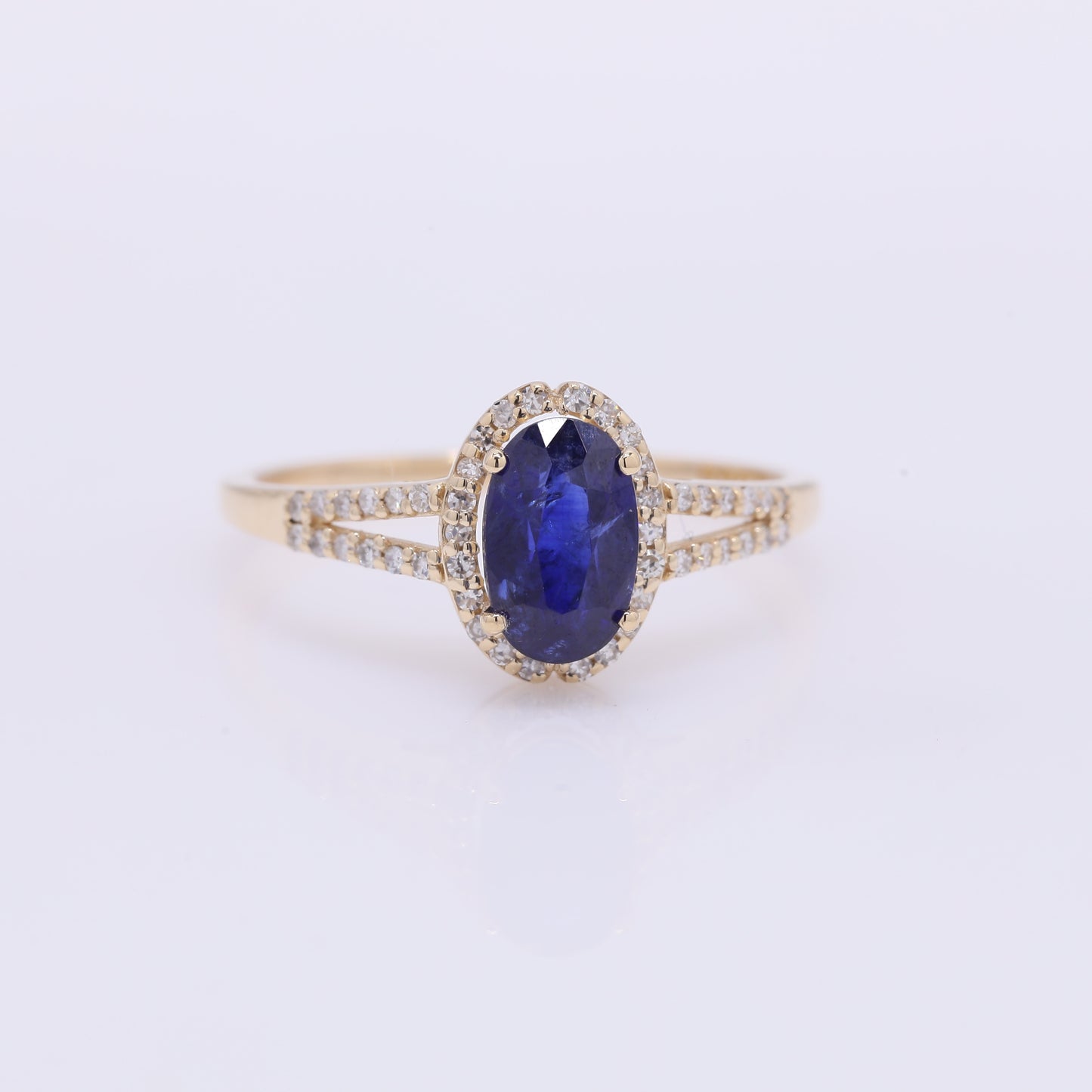 1.60 Ct Oval Mixed Cut Natural Sapphire 14K Gold Ring