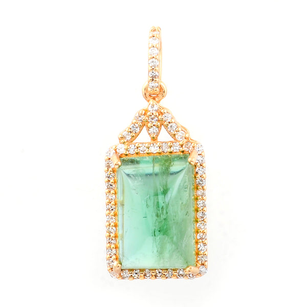 4.68 Ct Cushion Cabochon Cut Natural Tourmaline 14K Gold Pendant