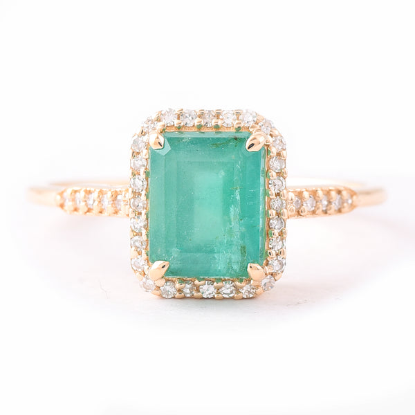 1.94 Ct Octagon Step Cut Natural Emerald 14K Gold Ring