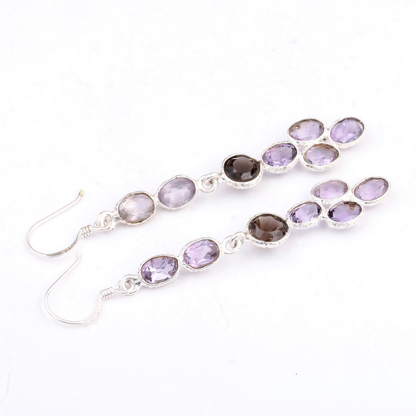 7.40 Ct Smoky Quartz, Amethyst 925 Sterling Silver Earrings