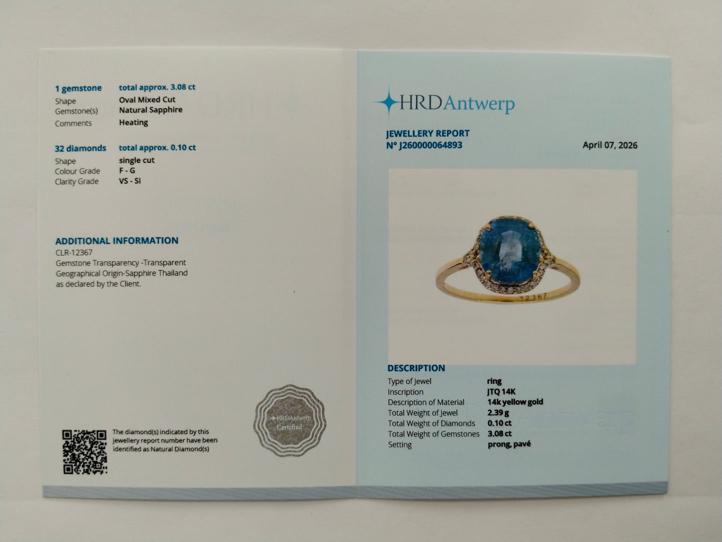 3.18 Ct Oval Mixed Cut Natural Sapphire 14K Gold Ring