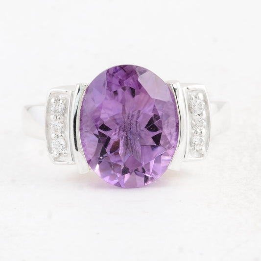 4.27 Ct Oval Amethyst 925 Sterling Silver Ring