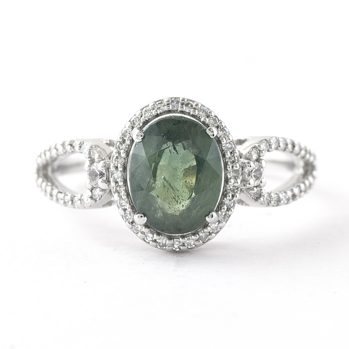 2.24 Ct Oval Mixed Cut Natural Green Sapphire 950 Platinum Ring