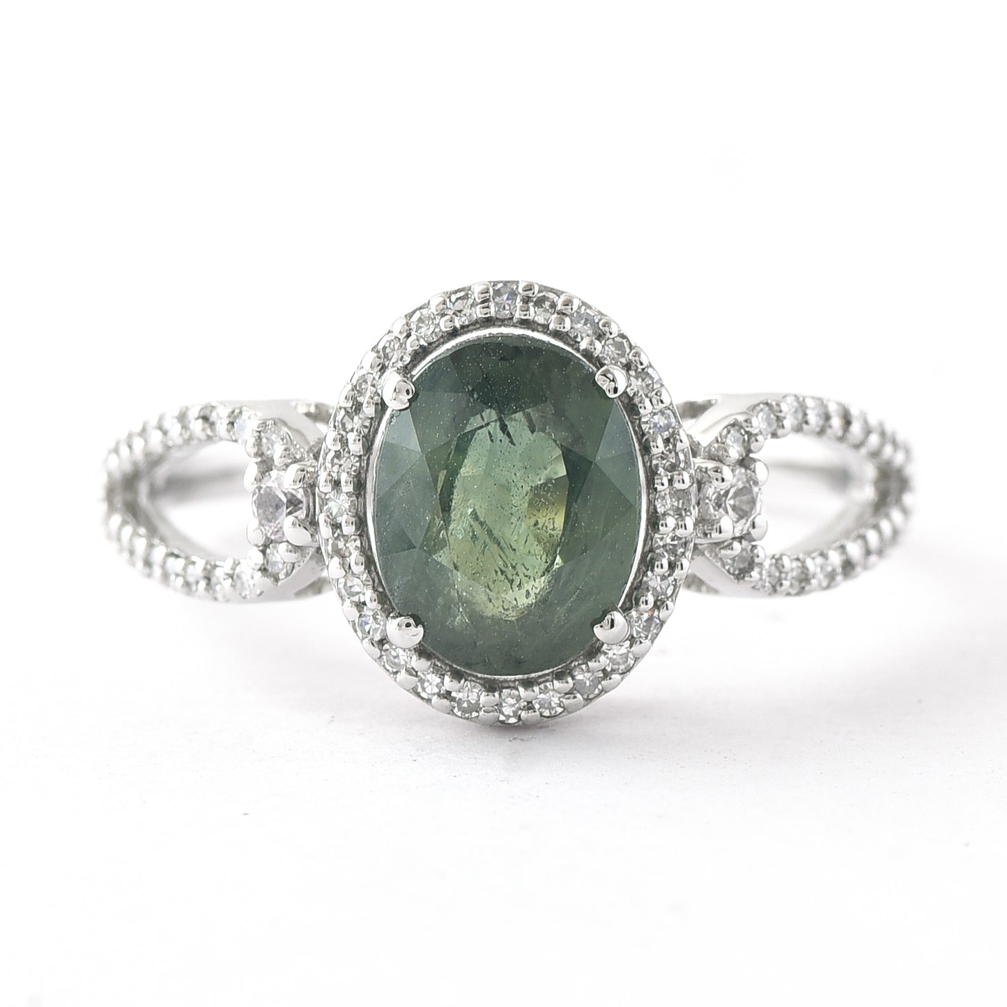 2.24 Ct Oval Mixed Cut Natural Green Sapphire 950 Platinum Ring