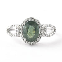 2.24 Ct Oval Mixed Cut Natural Green Sapphire 950 Platinum Ring