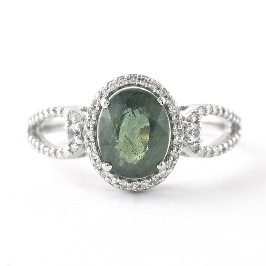 2.24 Ct Oval Mixed Cut Natural Green Sapphire 950 Platinum Ring