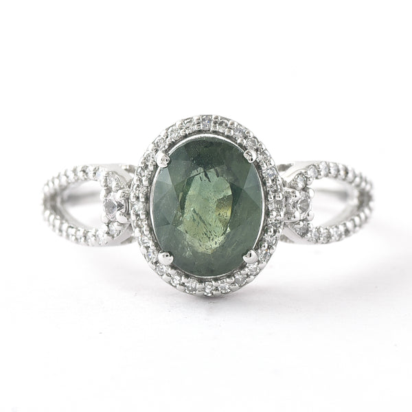 2.24 Ct Oval Mixed Cut Natural Green Sapphire 950 Platinum Ring
