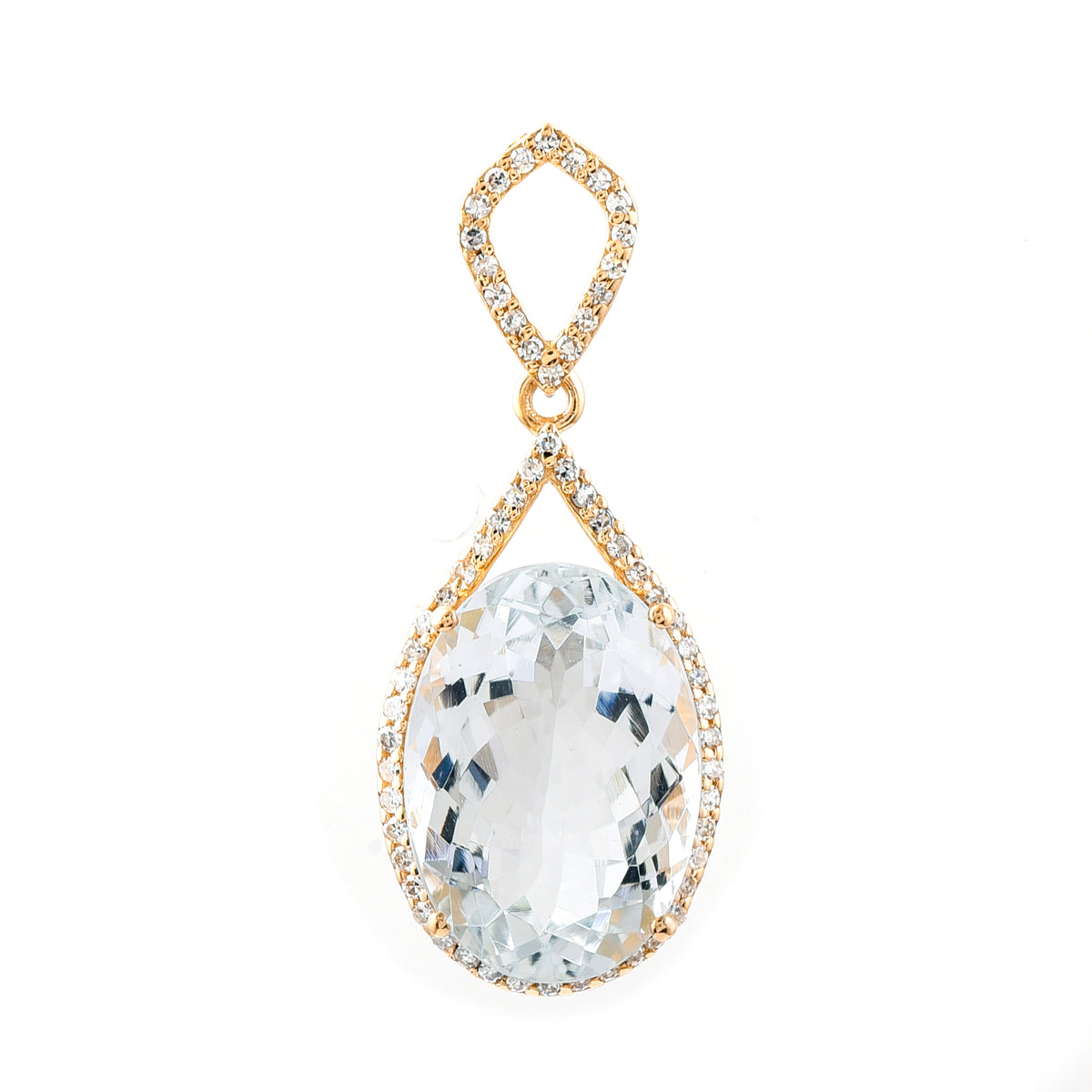 5.21 Ct Oval Mixed Cut Natural Aquamarine 14K Gold Pendant