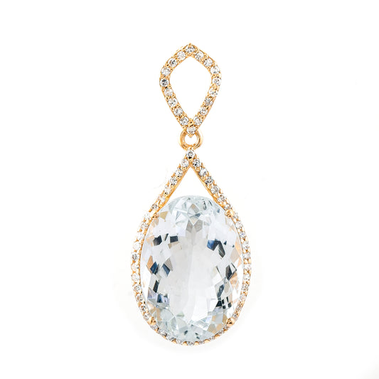 5.21 Ct Oval Mixed Cut Natural Aquamarine 14K Gold Pendant