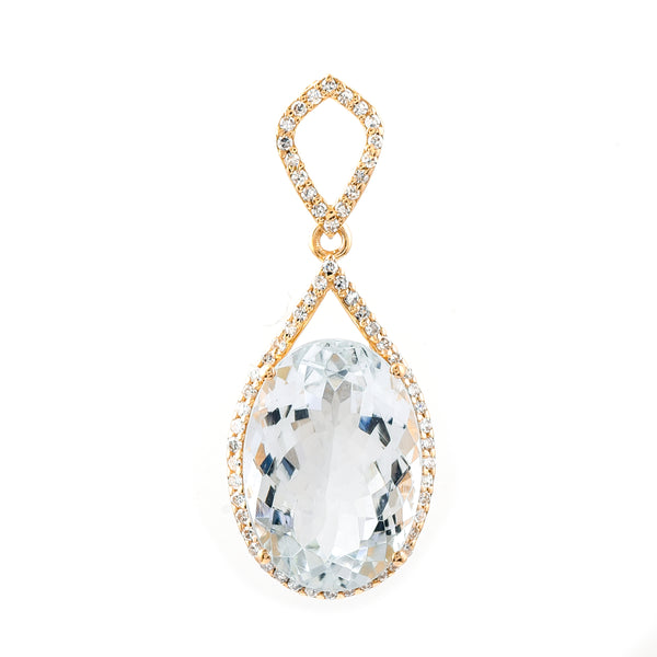 5.21 Ct Oval Mixed Cut Natural Aquamarine 14K Gold Pendant