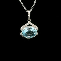 3.51 Ct Oval Blue Topaz, White Zircon 925 Sterling Silver Pendant