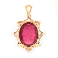11.03 Ct Oval Cabochon Cut Natural Pink Tourmaline 14K Gold Pendant