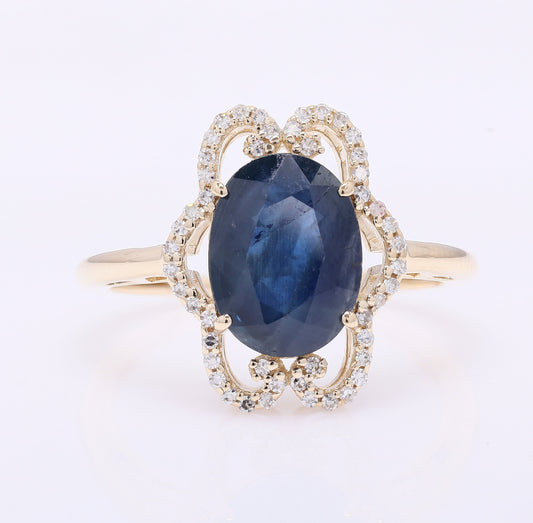 3.28 Ct Oval Mixed Cut Natural Sapphire 14K Gold Ring