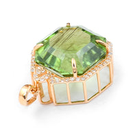 13.74 Ct Octagon Step Cut Natural Peridot 14K Gold Pendant