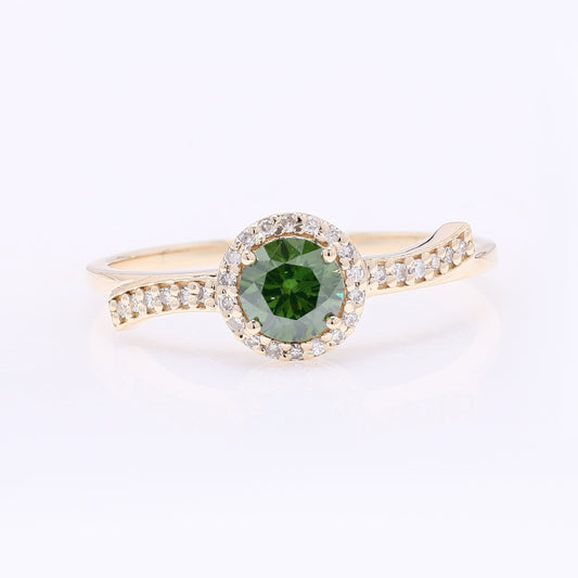 0.56 Ct Round Green Diamond 14K Gold Ring