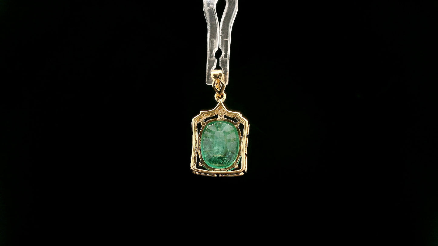3.62 Ct Cushion Natural Emerald 14K Gold Pendant