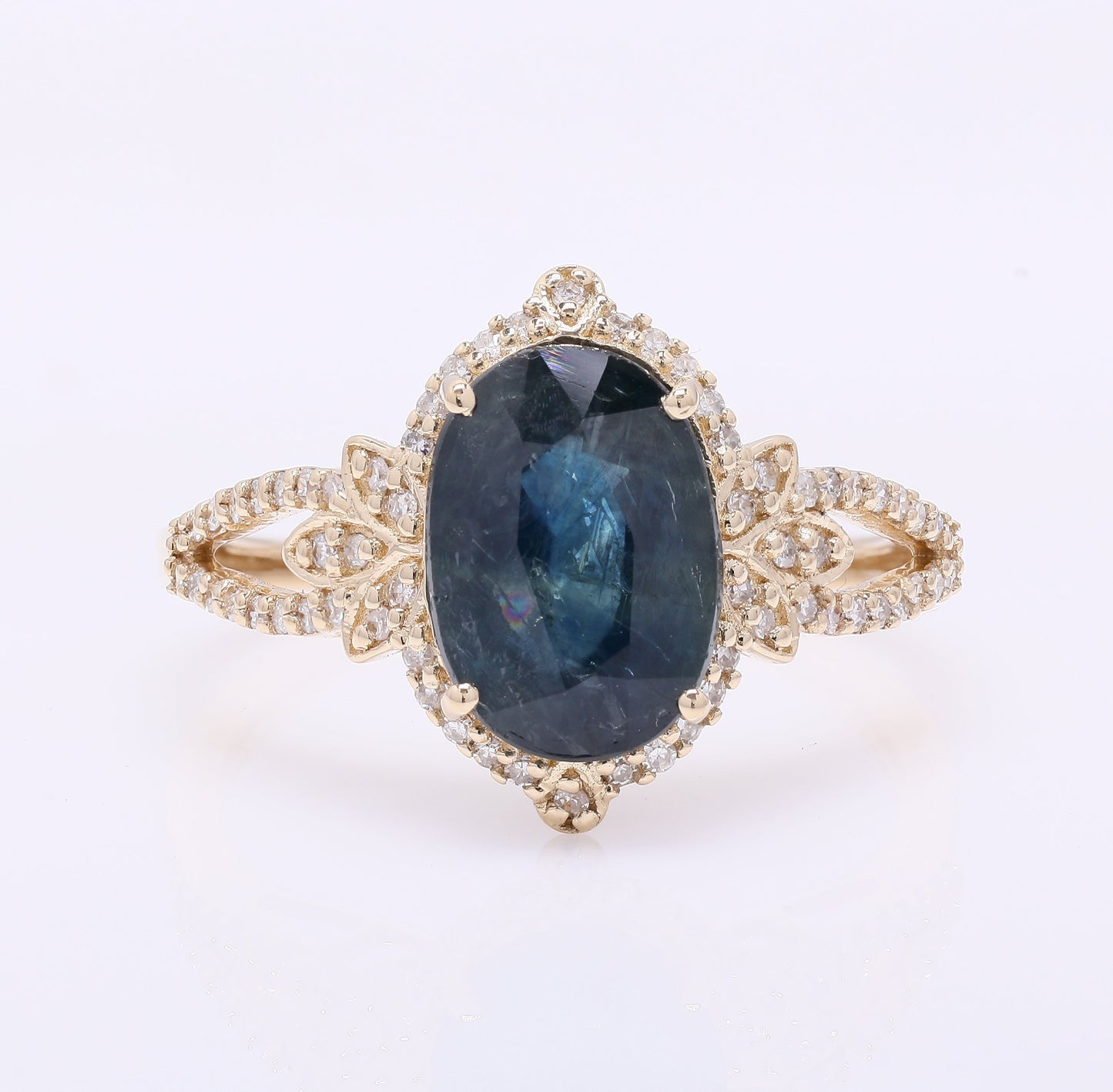 3.63 Ct Oval Mixed Cut Natural Sapphire 14K Gold Ring