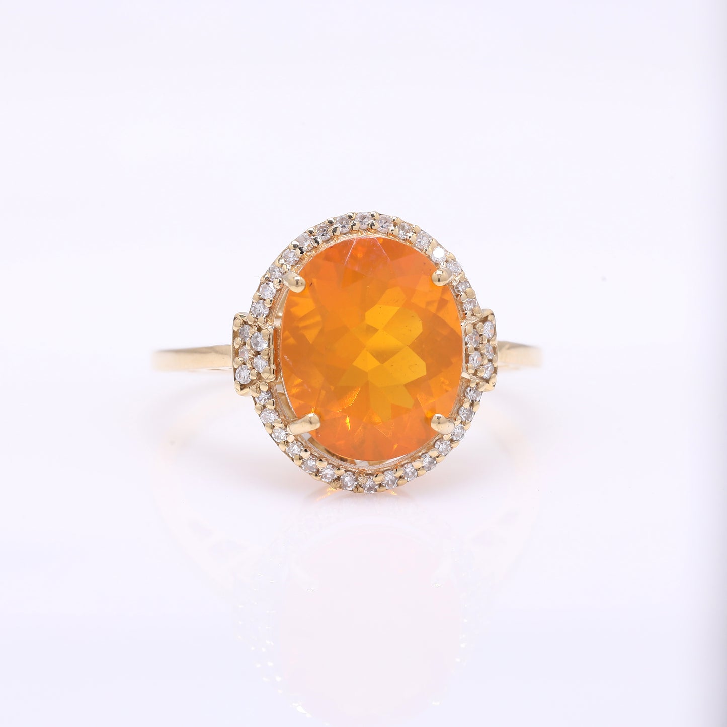 2.72 Ct Oval Mixed Cut Natural Fire Opal 14K Gold Ring