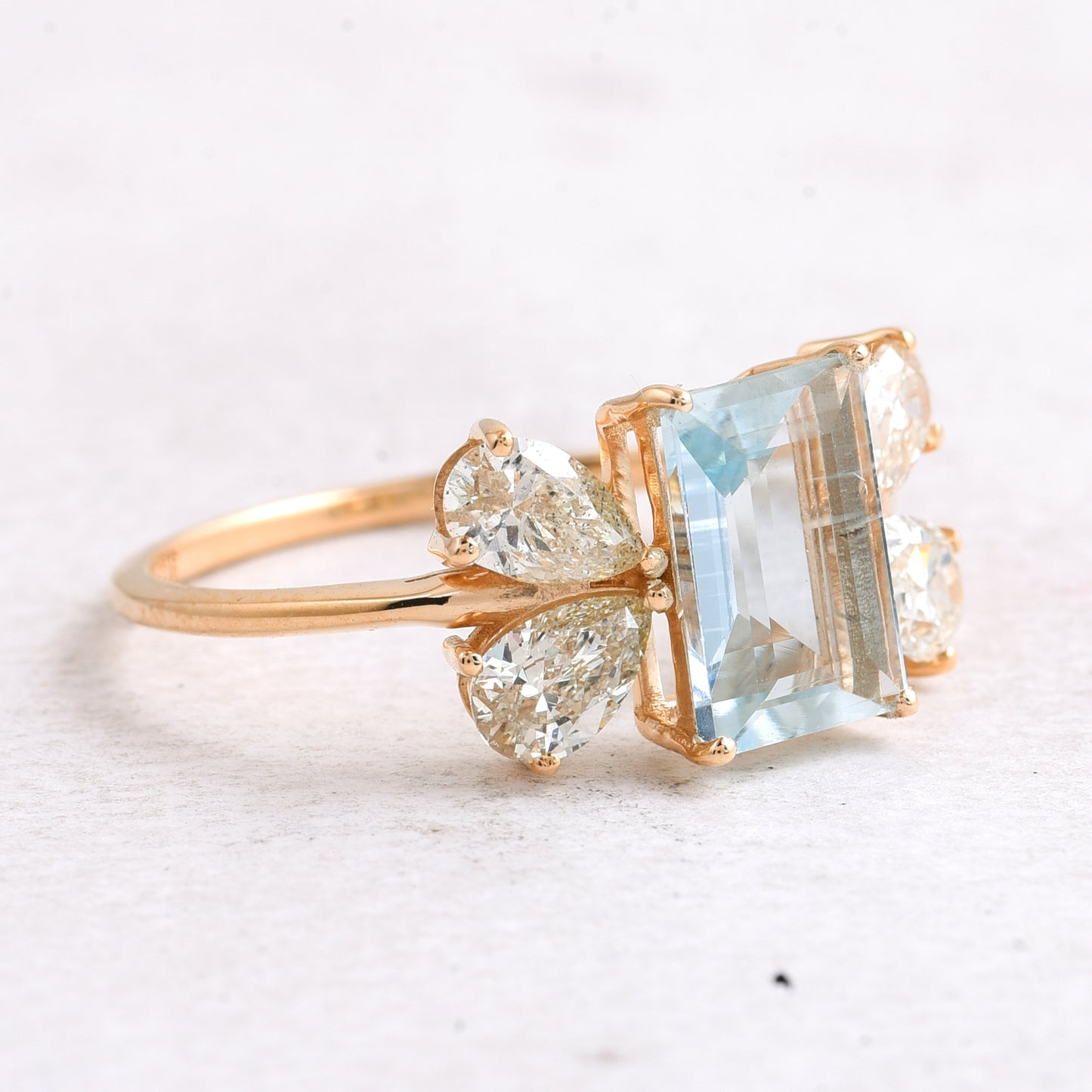 2.47 Ct Rectangle Step Cut Natural Aquamarine 14K Gold Ring