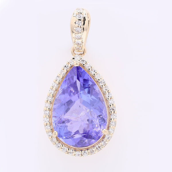 3.47 Ct Pear Mixed Cut Natural Tanzanite 14K Gold Pendant