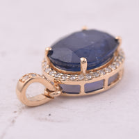 3.87 Ct Oval Mixed Cut Natural Sapphire 14K Gold Pendant