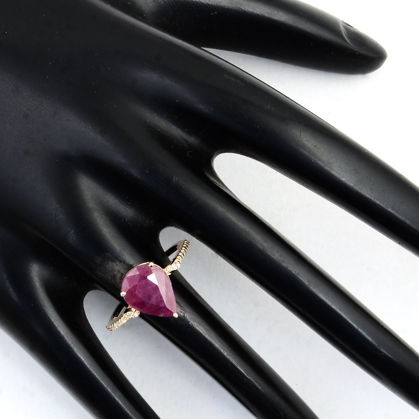 2.99 Ct Pear Mixed Cut Natural Corundum Ruby 14K Gold Ring
