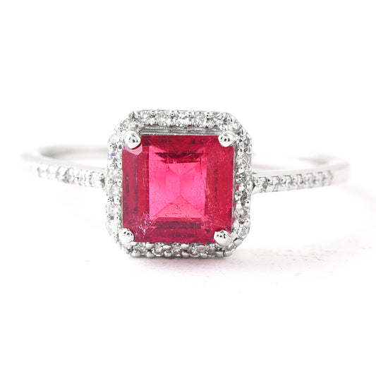 1.39 Ct Octagon Step Cut Natural Rubellite 950 Platinum Ring