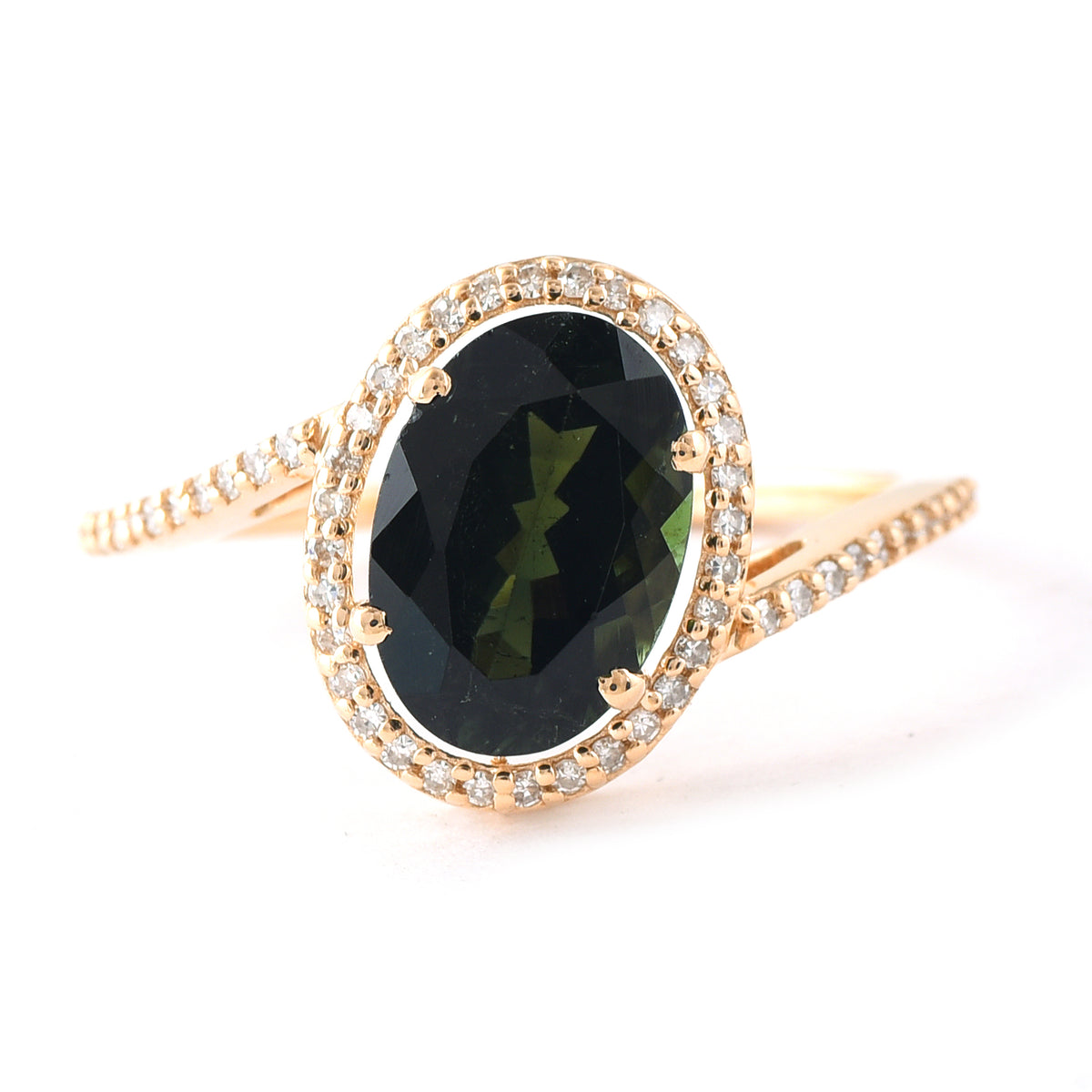 2.09 Ct Oval Mixed Cut Natural Green Tourmaline 14K Gold Ring
