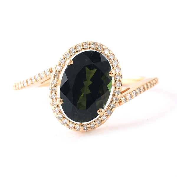 2.09 Ct Oval Mixed Cut Natural Green Tourmaline 14K Gold Ring