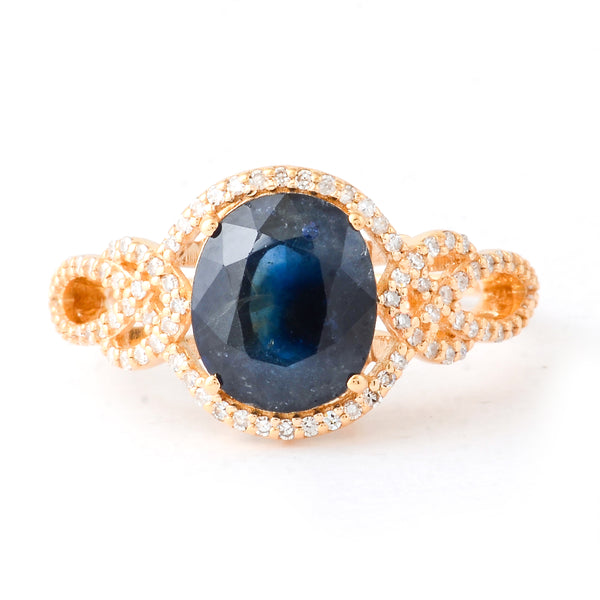 3.82 Ct Oval Mixed Cut Natural Sapphire 14K Gold Ring