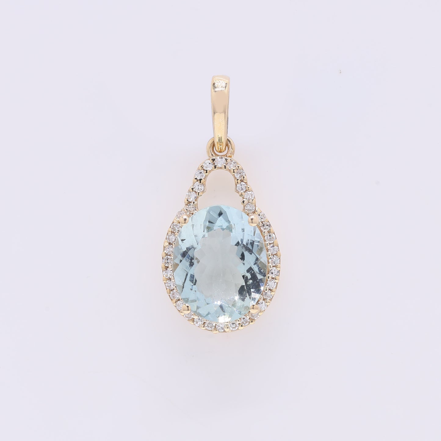 2.35 Ct Oval Mixed Cut Natural Aquamarine 14K Gold Pendant