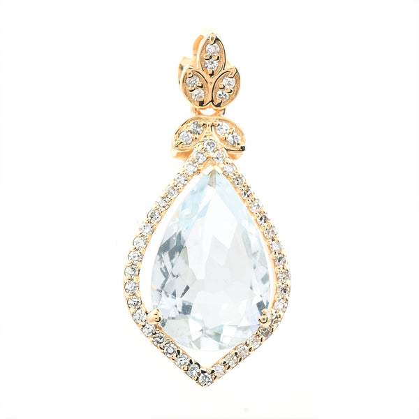 2.24 Ct Pear Mixed Cut Natural Aquamarine 14K Gold Pendant