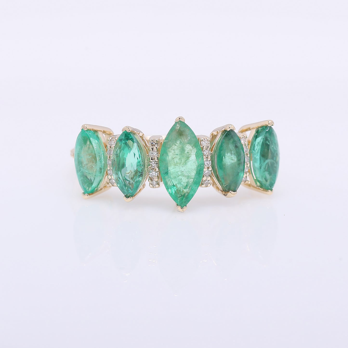 2.23 Ct Marquise Mixed Cut Natural Emerald 14K Gold Ring