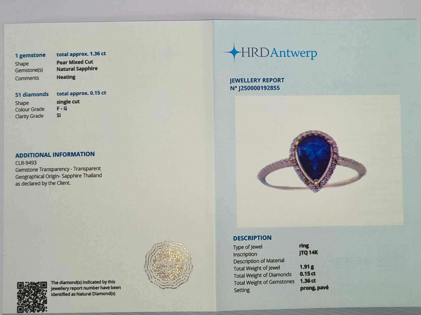 1.51 Ct Pear Mixed Cut Natural Sapphire 14K Gold Ring