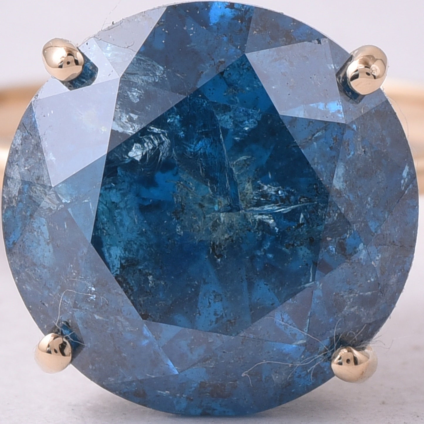 8.14 Ct Round Blue Diamond 14K Gold Ring