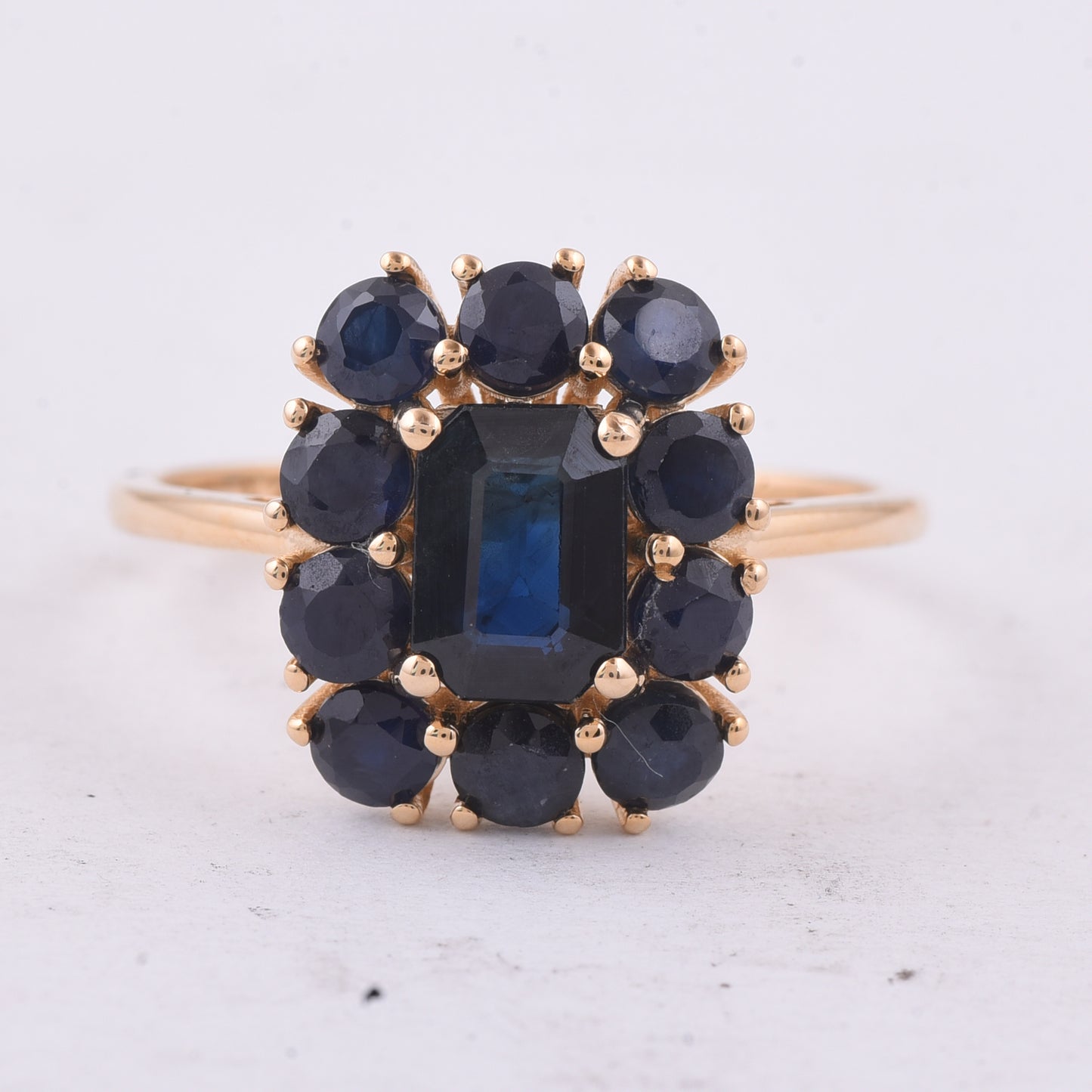 2.96 Ct Round Mixed Cut, Octagon Step Cut Natural Sapphire 14K Gold Ring