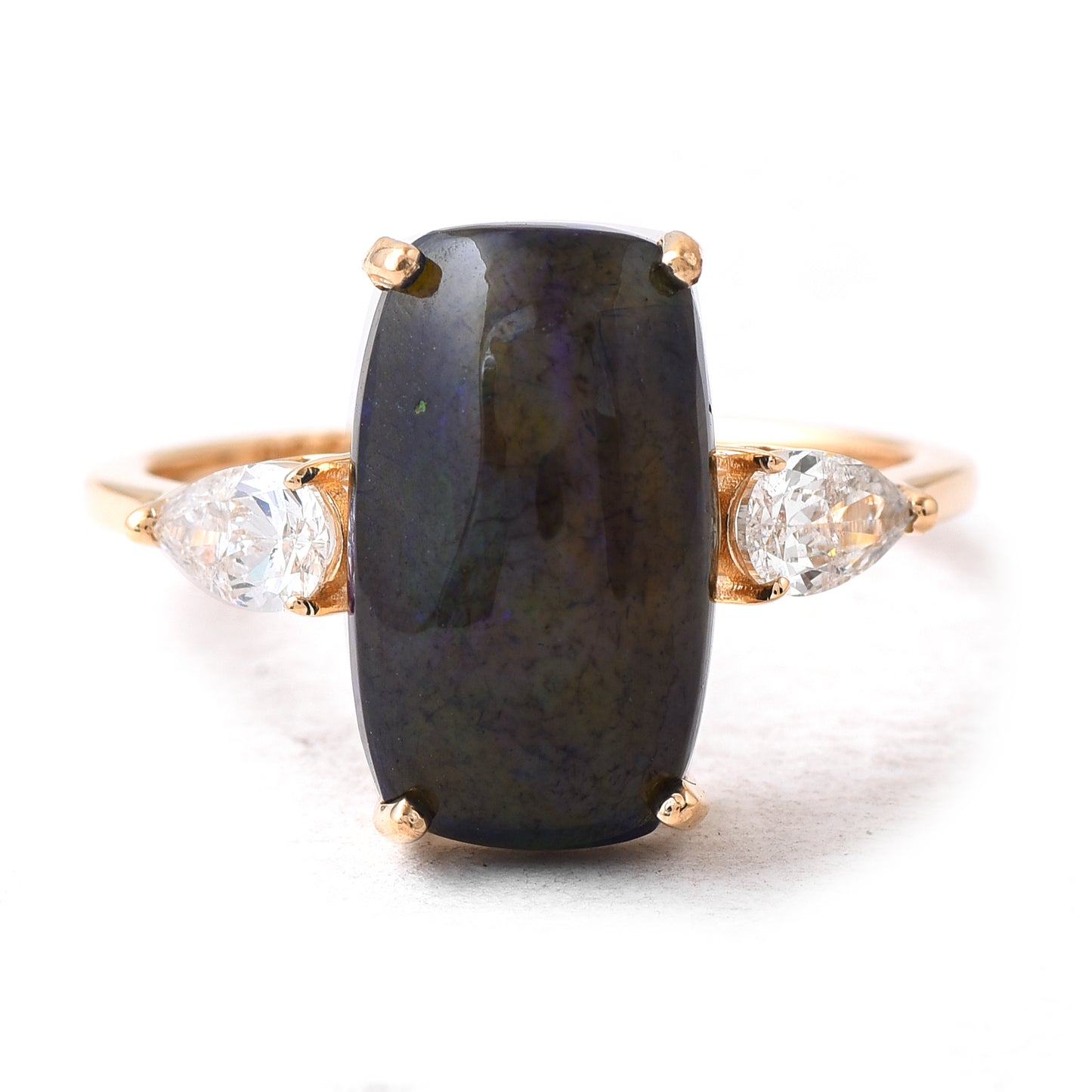 2.83 Ct Cushion Black Opal 14K Gold Ring