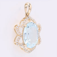 2.95 Ct Oval Mixed Cut Natural Aquamarine 14K Gold Pendant