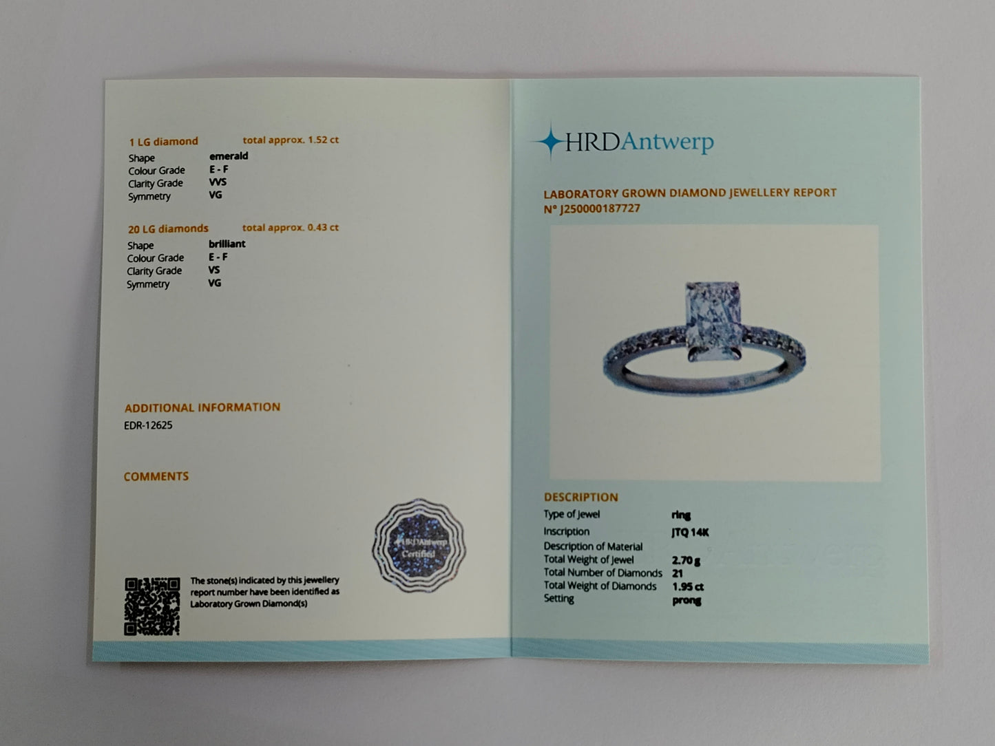 1.95 Carats Lab Grown Diamond 14K Gold Ring