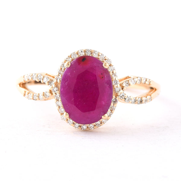 1.58 Ct Oval Mixed Cut Natural Ruby 14K Gold Ring