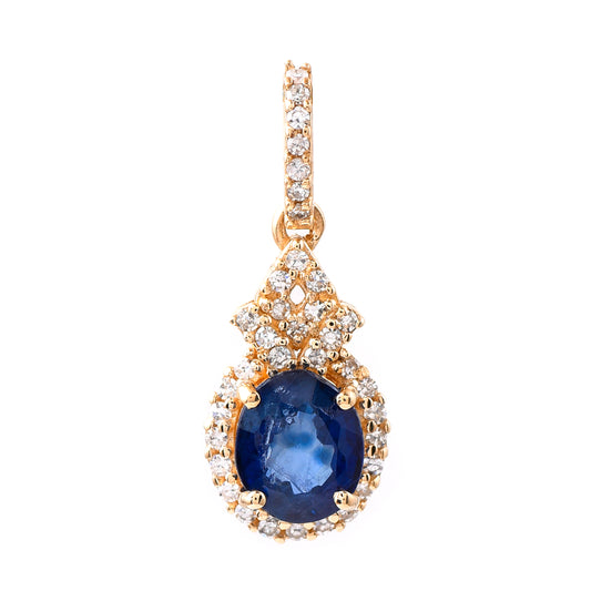 1.14 Ct Oval Mixed Cut Natural Sapphire 14K Gold Pendant