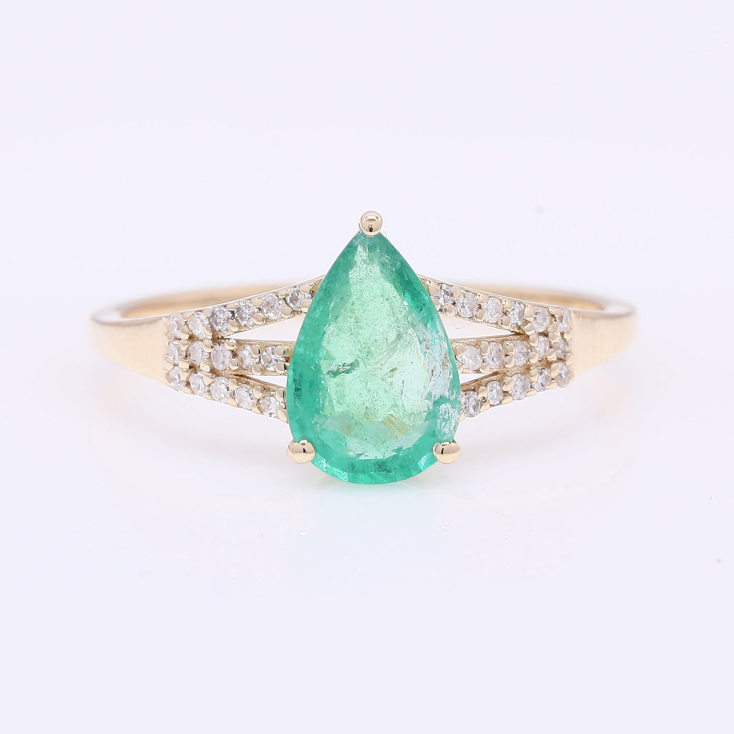 1.28 Ct Pear Mixed Cut Natural Emerald 14K Gold Ring