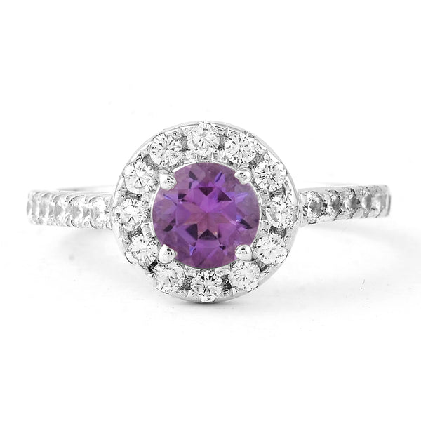 2.24 Ct Round Amethyst, Cubic Zirconia, 925 Sterling Silver Ring